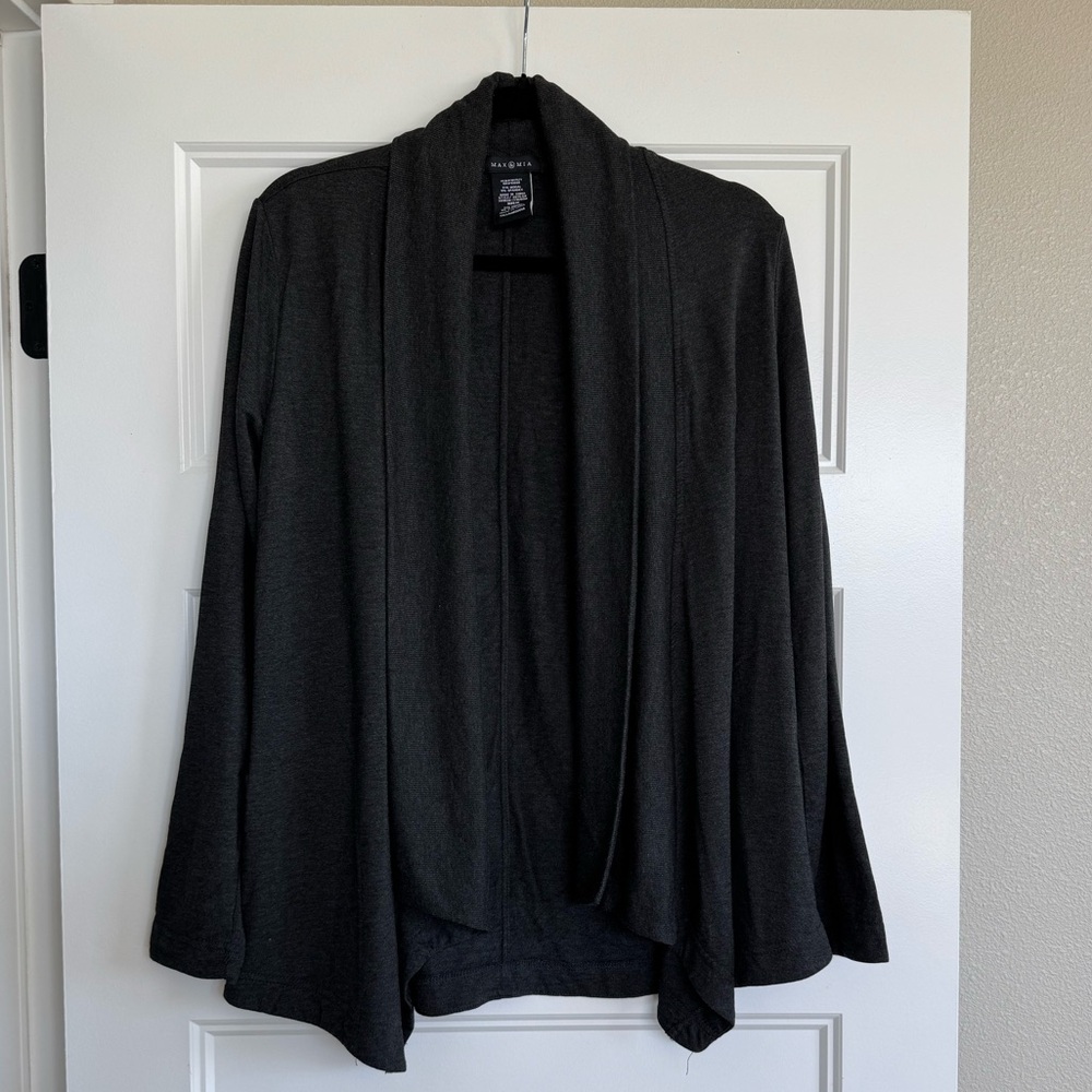 Max & Mia Women’s Medium Open Front Draped Cardigan Sweater Dark Gray Pockets